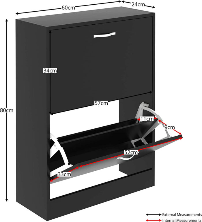 Shoe Cabinet Storage Black 2 Drawer Pull Down - Image 6